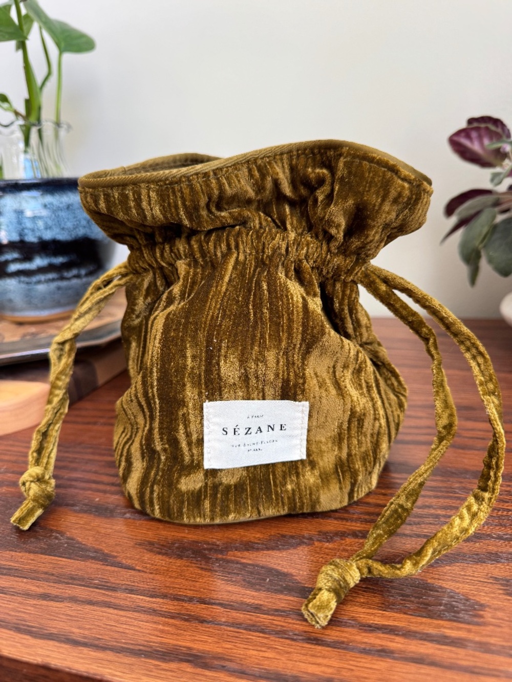 Sezane Olive Velvet Bag
